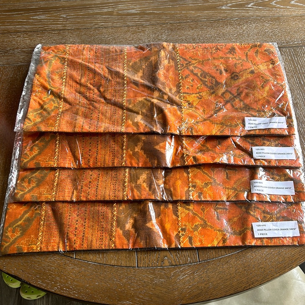 4 Orange Adar Pillow Covers 24x12